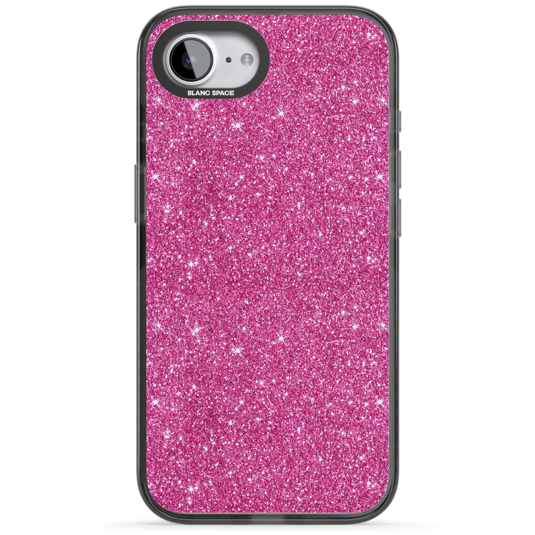 Pink Glitter Y2K iPhone case featuring hot pink glitter wallpaper with sparkle shimmer effect | Black Impact Magsafe case for iPhone 16e, iPhone 17e