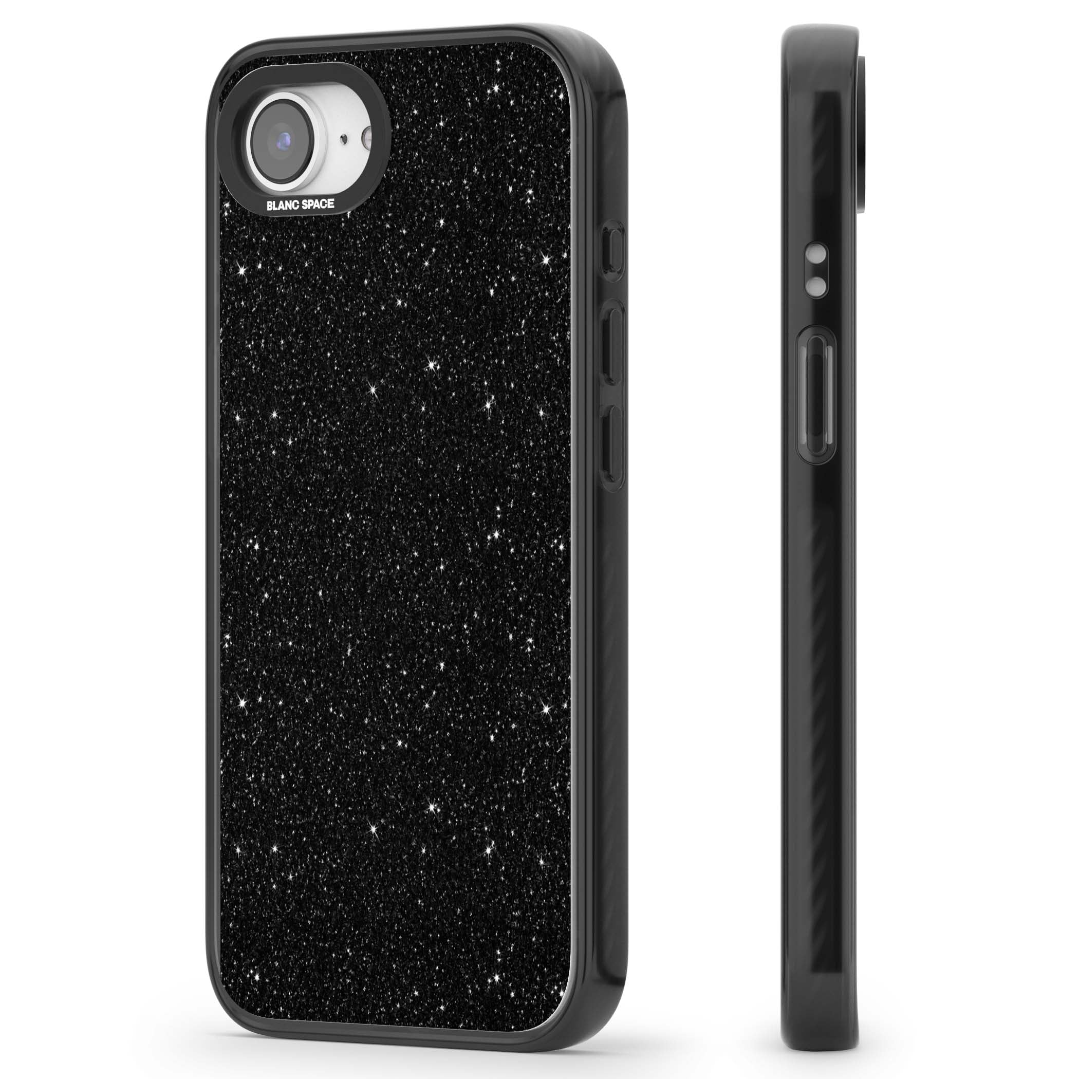 Black Glitter black glitter iPhone case featuring an all-over sparkly shimmer pattern on a jet black base | Black Impact Magsafe case for iPhone 16e, iPhone 17e