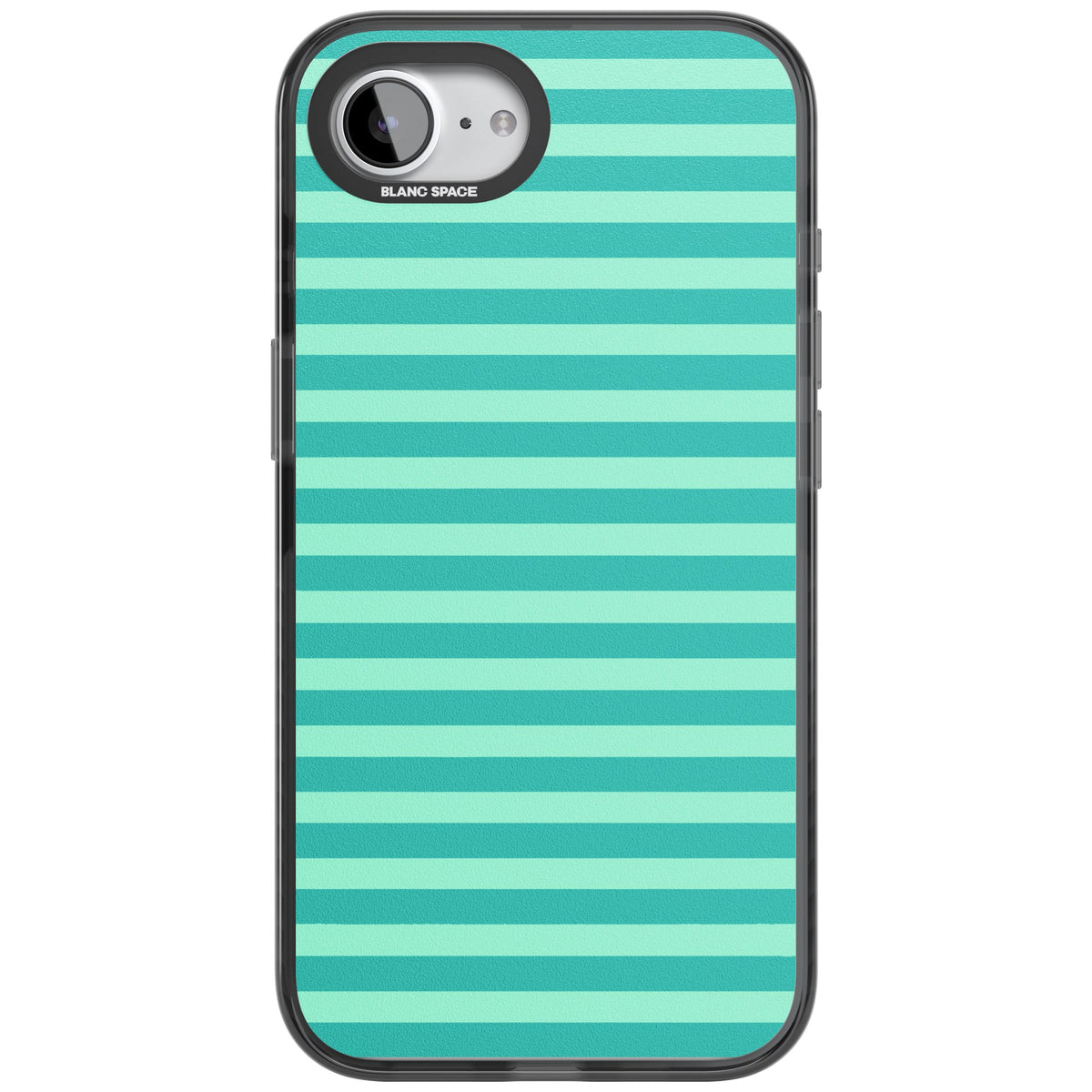 Turquoise Stripe preppy iPhone case featuring horizontal teal and mint green stripes on a black protective frame iPhone 16e / iPhone 16E / iPhone 17e Impact Pro Black Phone Case front