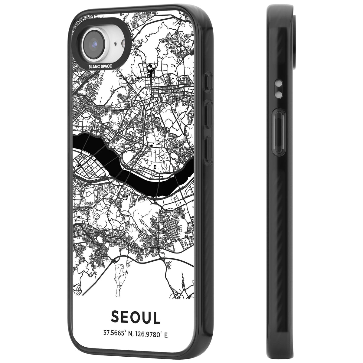 Seoul City Map iPhone 16e / iPhone 17e Impact Black Phone Case side