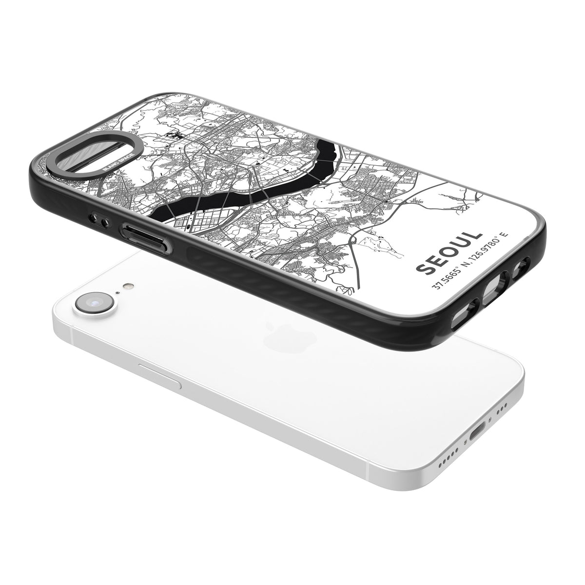 Seoul City Map iPhone 16e / iPhone 17e Impact Black Phone Case angled