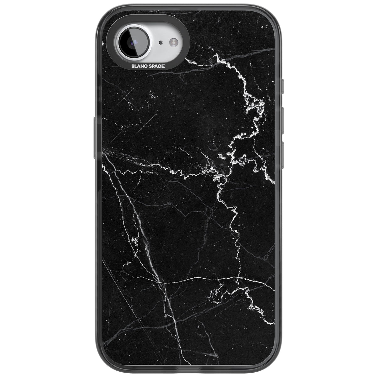 Bold Black Marble With White Texture iPhone 16e / iPhone 17e Impact Black Phone Case front
