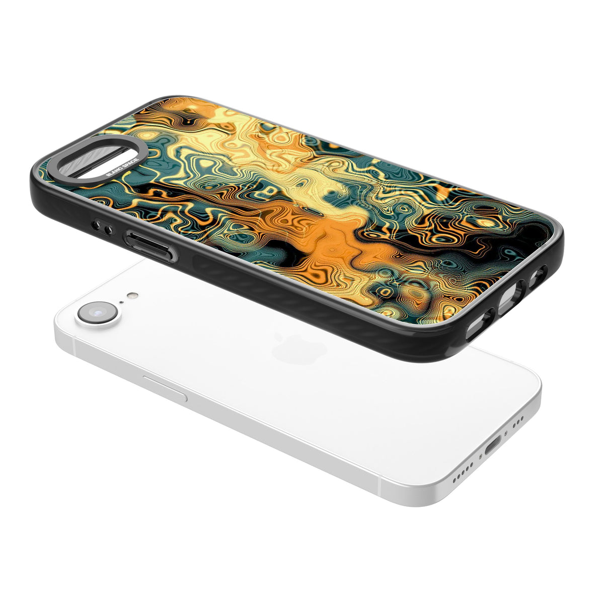 Liquid Amber iPhone 16e / iPhone 17e Impact Black Phone Case angled