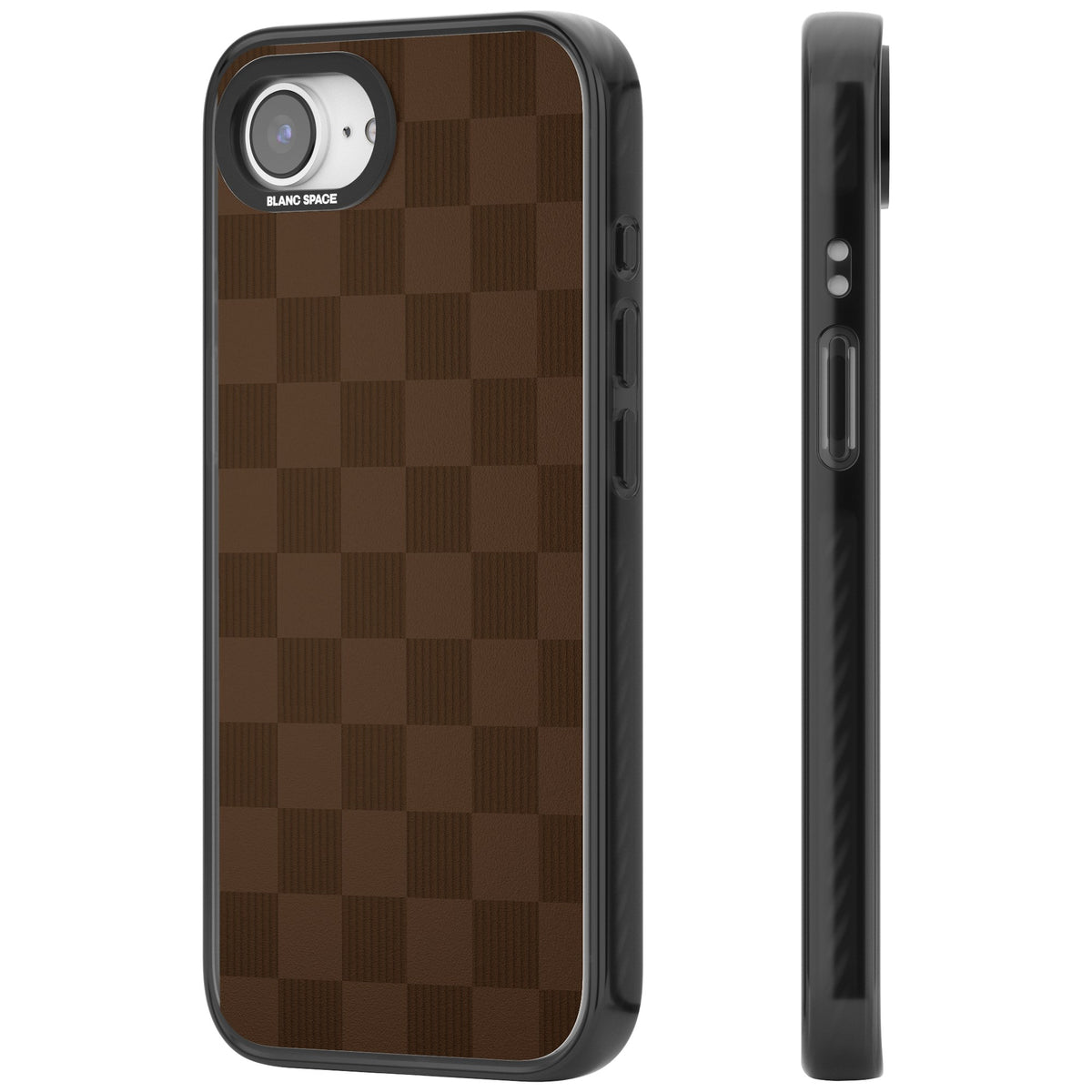 Chocolate Checkered iPhone 16e / iPhone 17e Impact Black Phone Case side