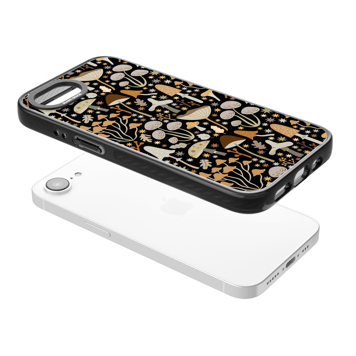 Mushroom Grove iPhone 16e / iPhone 17e Impact Black Phone Case angled