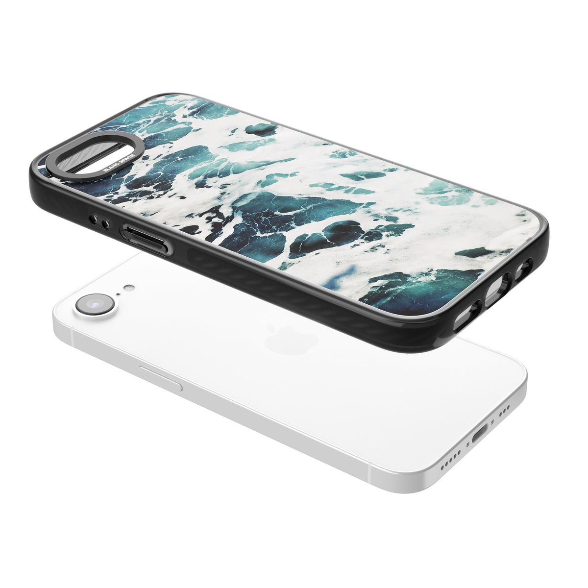Ocean Surge iPhone 16e / iPhone 17e Impact Black Phone Case angled