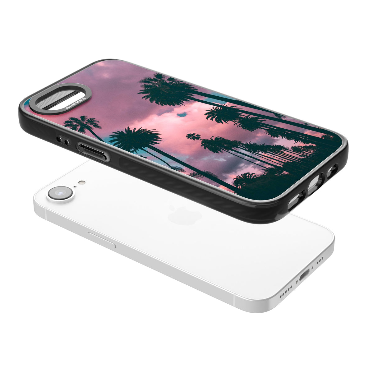 Sunset Palms iPhone 16e / iPhone 17e Impact Black Phone Case angled