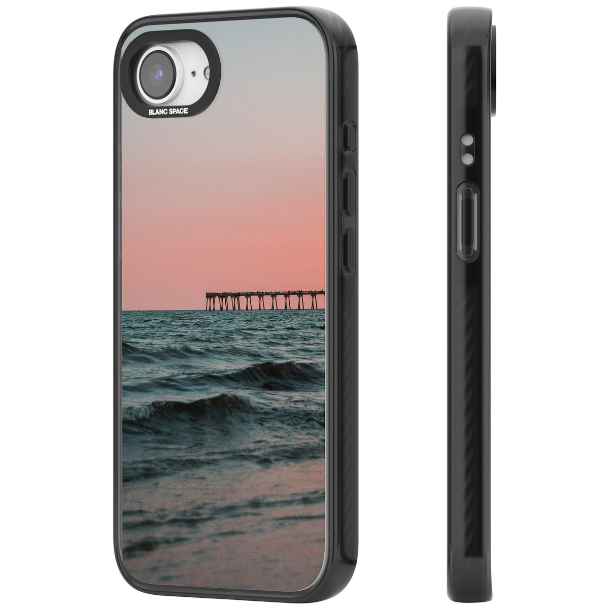 Sunset Pier iPhone 16e / iPhone 17e Impact Black Phone Case side