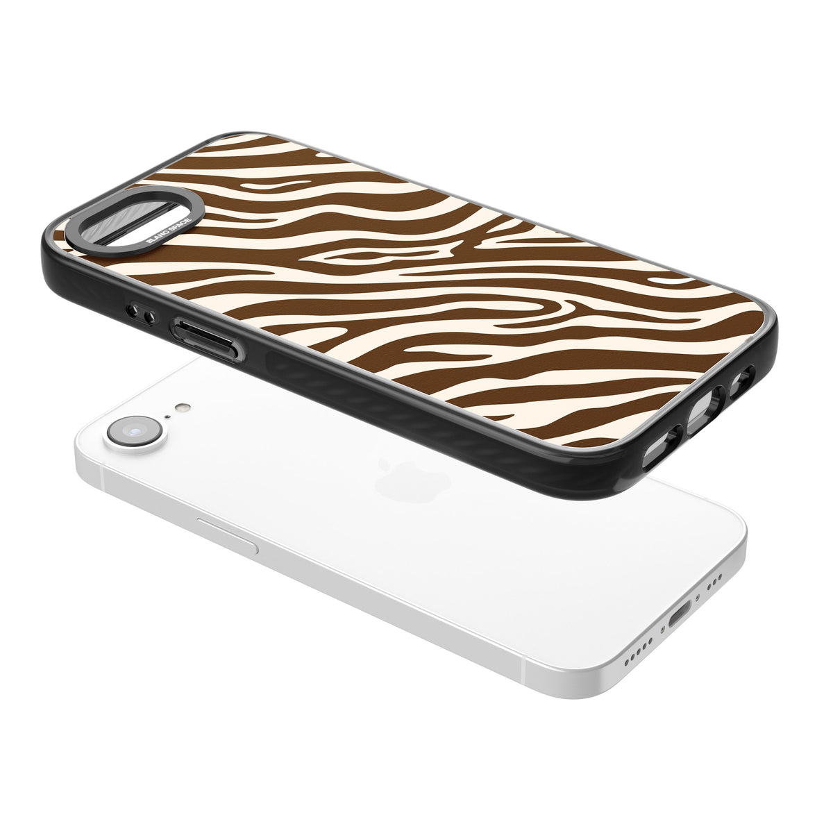 Mocha Zebra iPhone 16e / iPhone 17e Impact Black Phone Case angled