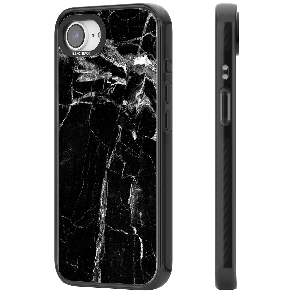 Black Onyx Marble iPhone 16e / iPhone 17e Impact Black Phone Case side