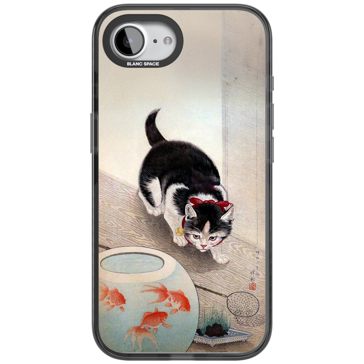 Cat & Goldfish Bowl iPhone 16e / iPhone 17e Impact Black Phone Case front