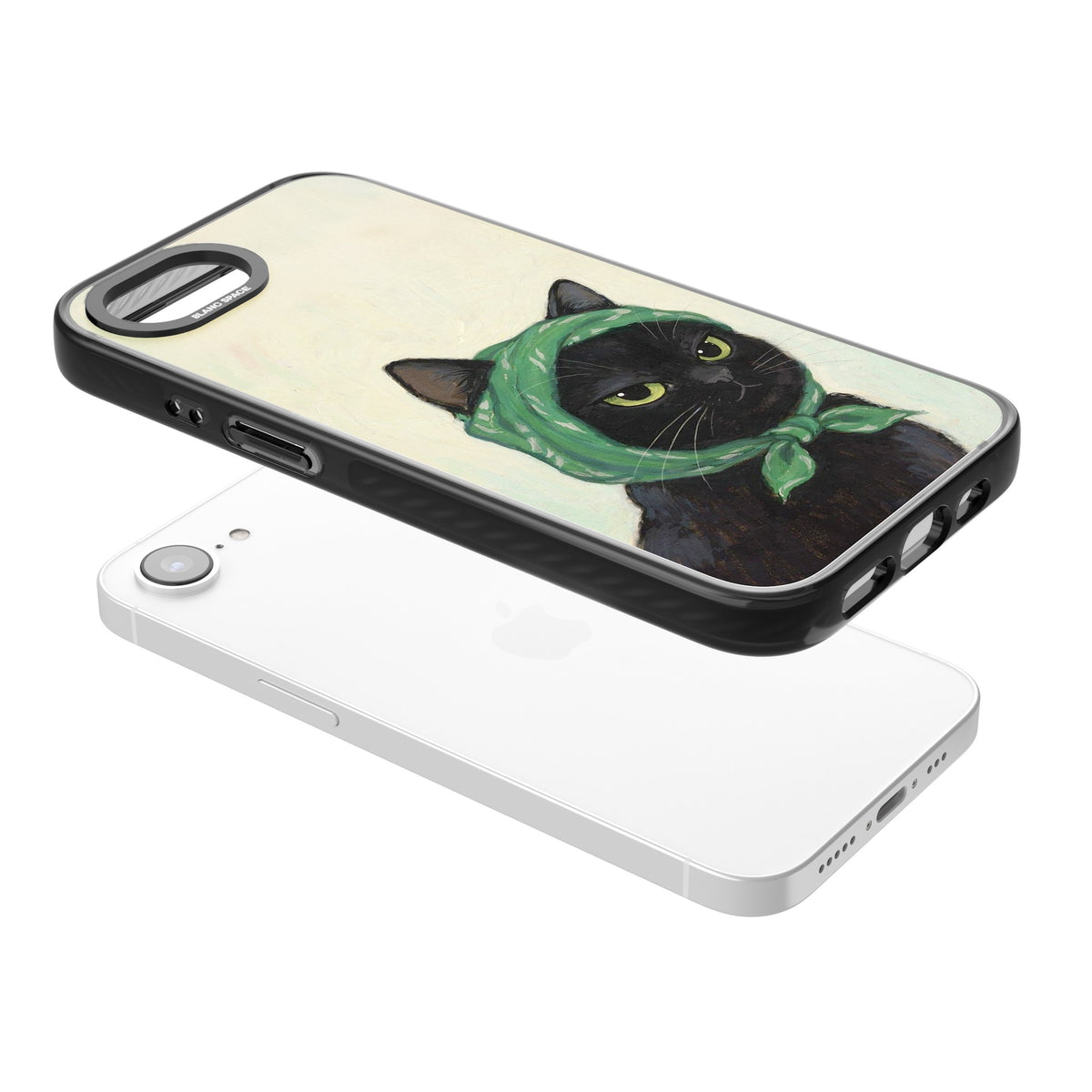Unamused Kitty iPhone 16e / iPhone 17e Impact Black Phone Case angled