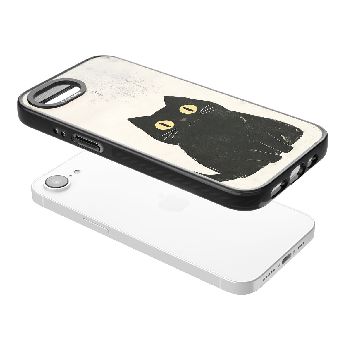 Midnight Whiskers iPhone 16e / iPhone 17e Impact Black Phone Case angled
