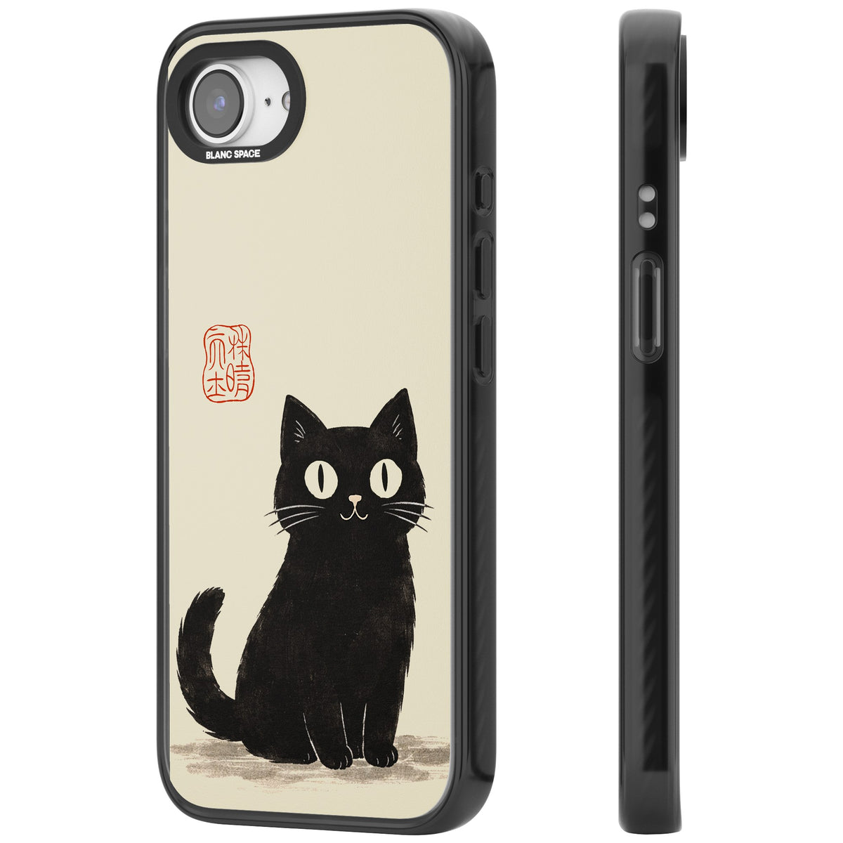 Black Ink Brushstroke Cat iPhone 16e / iPhone 17e Impact Black Phone Case side