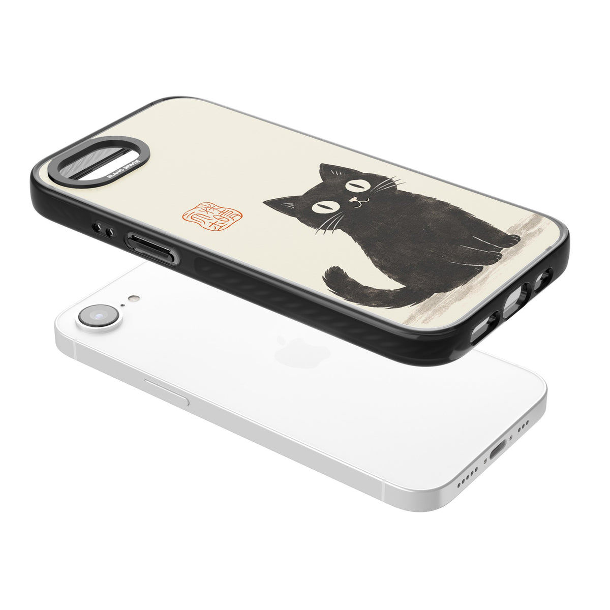 Black Ink Brushstroke Cat iPhone 16e / iPhone 17e Impact Black Phone Case angled