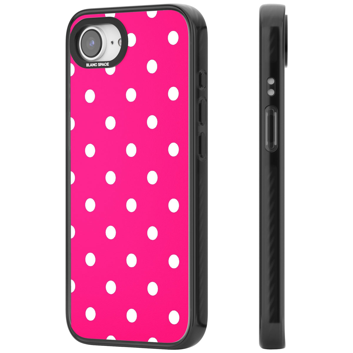 Pink Polka Dot iPhone 16e / iPhone 17e Impact Black Phone Case side
