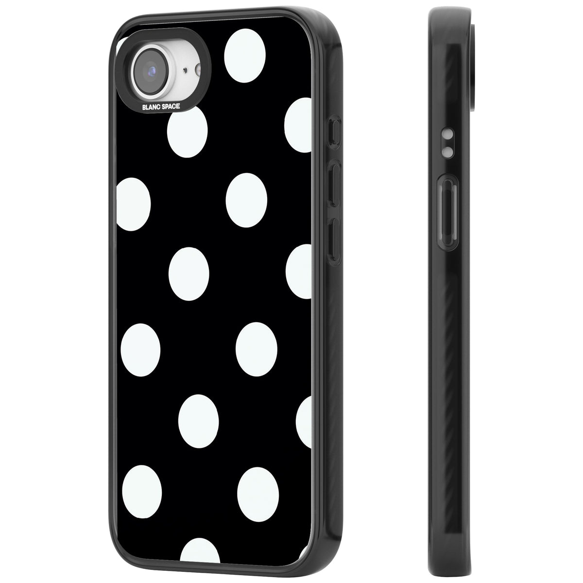Chic Black Polka Dot iPhone 16e / iPhone 17e Impact Black Phone Case side