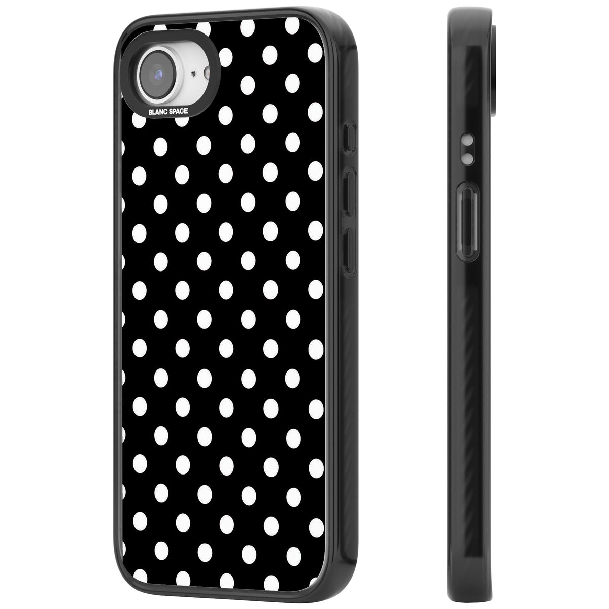 Black & White Polka Dot iPhone 16e / iPhone 17e Impact Black Phone Case side