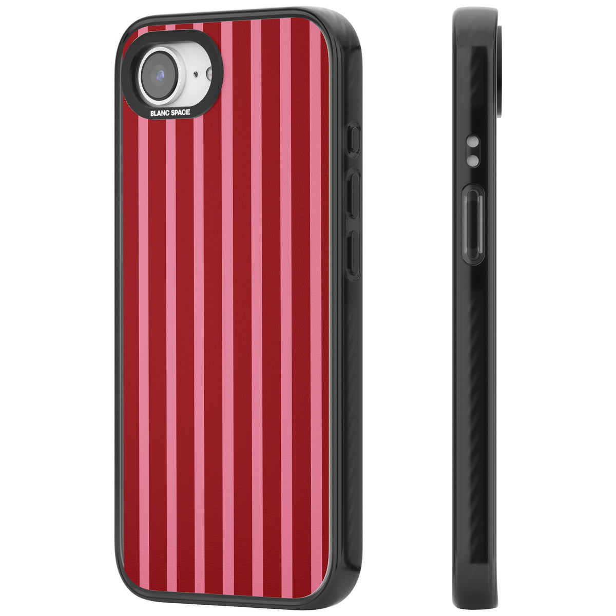 Raspberry Stripe iPhone 16e / iPhone 17e Impact Black Phone Case side