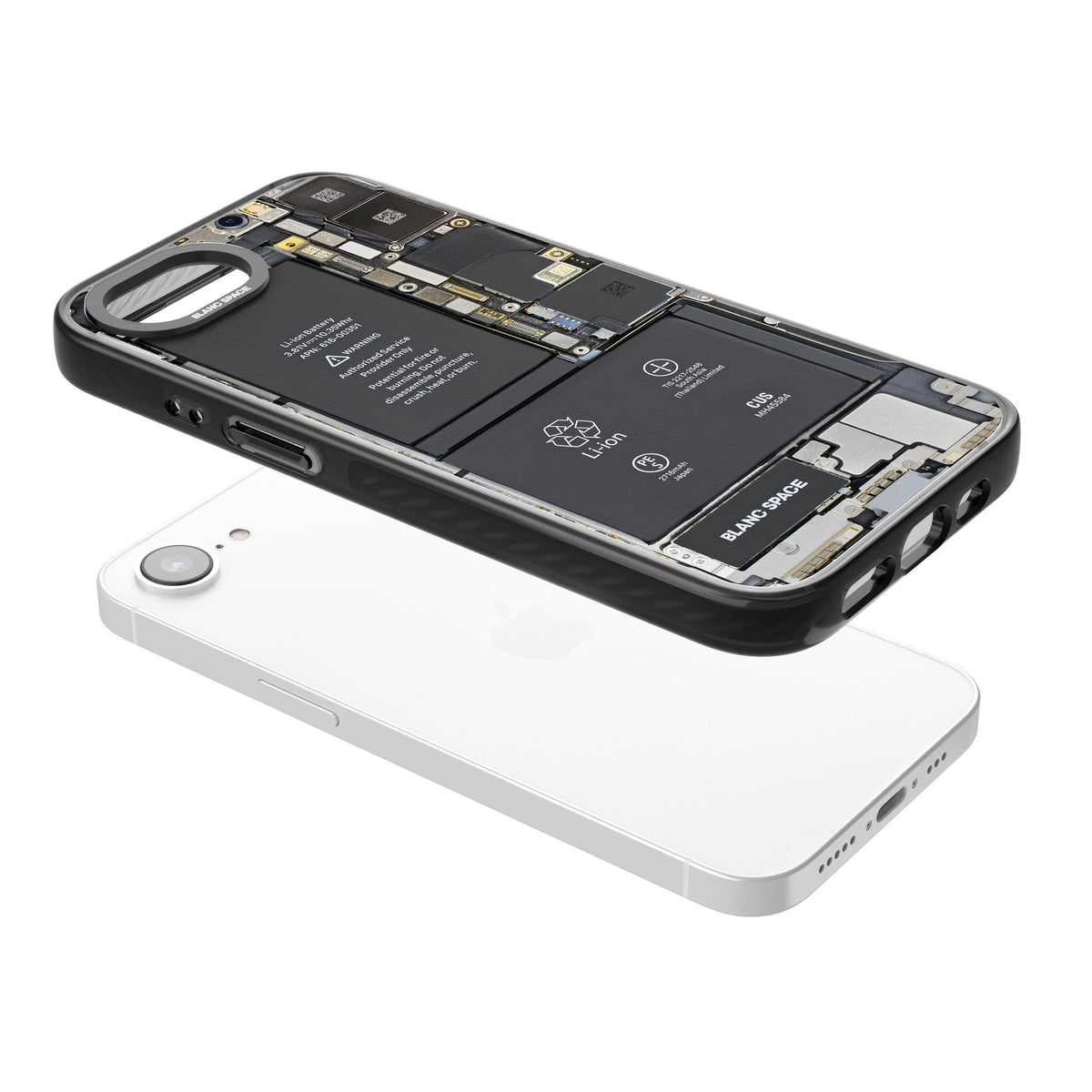 Circuit Board iPhone 16e / iPhone 17e Impact Black Phone Case angled