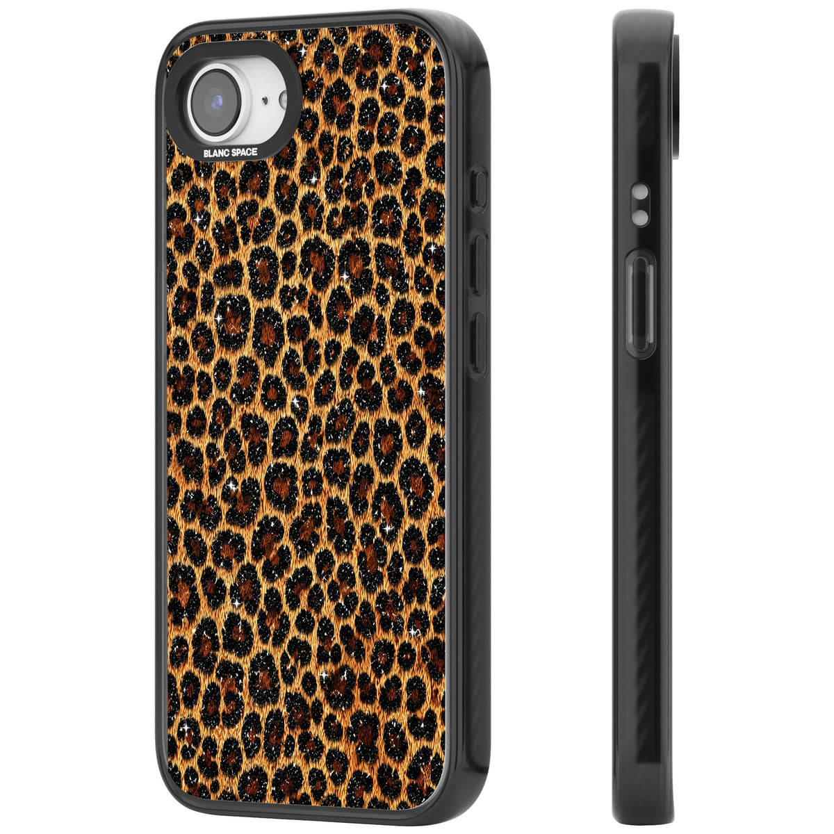 Diamond Leopard iPhone 16e / iPhone 17e Impact Black Phone Case side