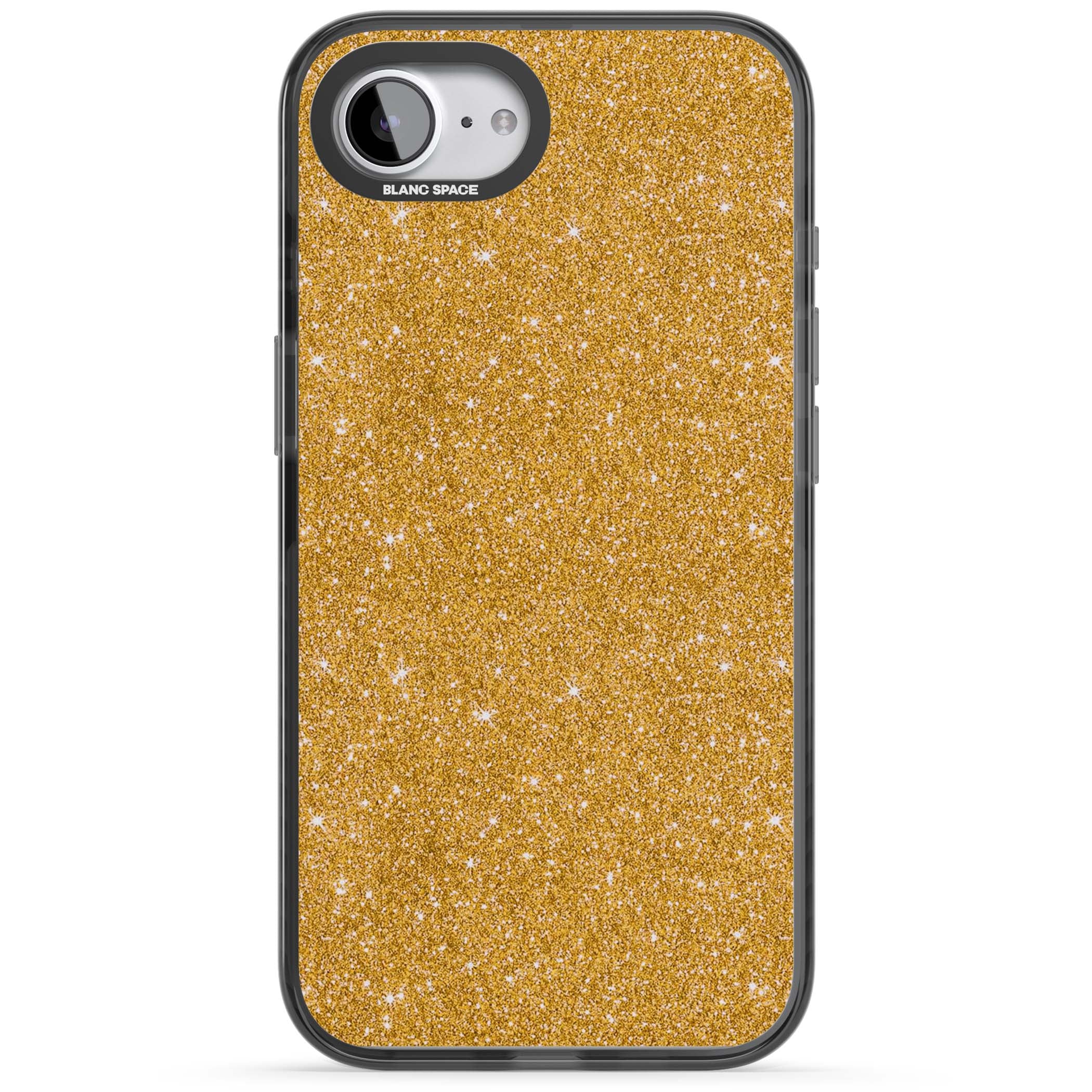 Gold Glitter gold glitter iPhone case featuring a shimmering sparkle wallpaper design in luxury gold | Black Impact case for iPhone 16e, iPhone 17e
