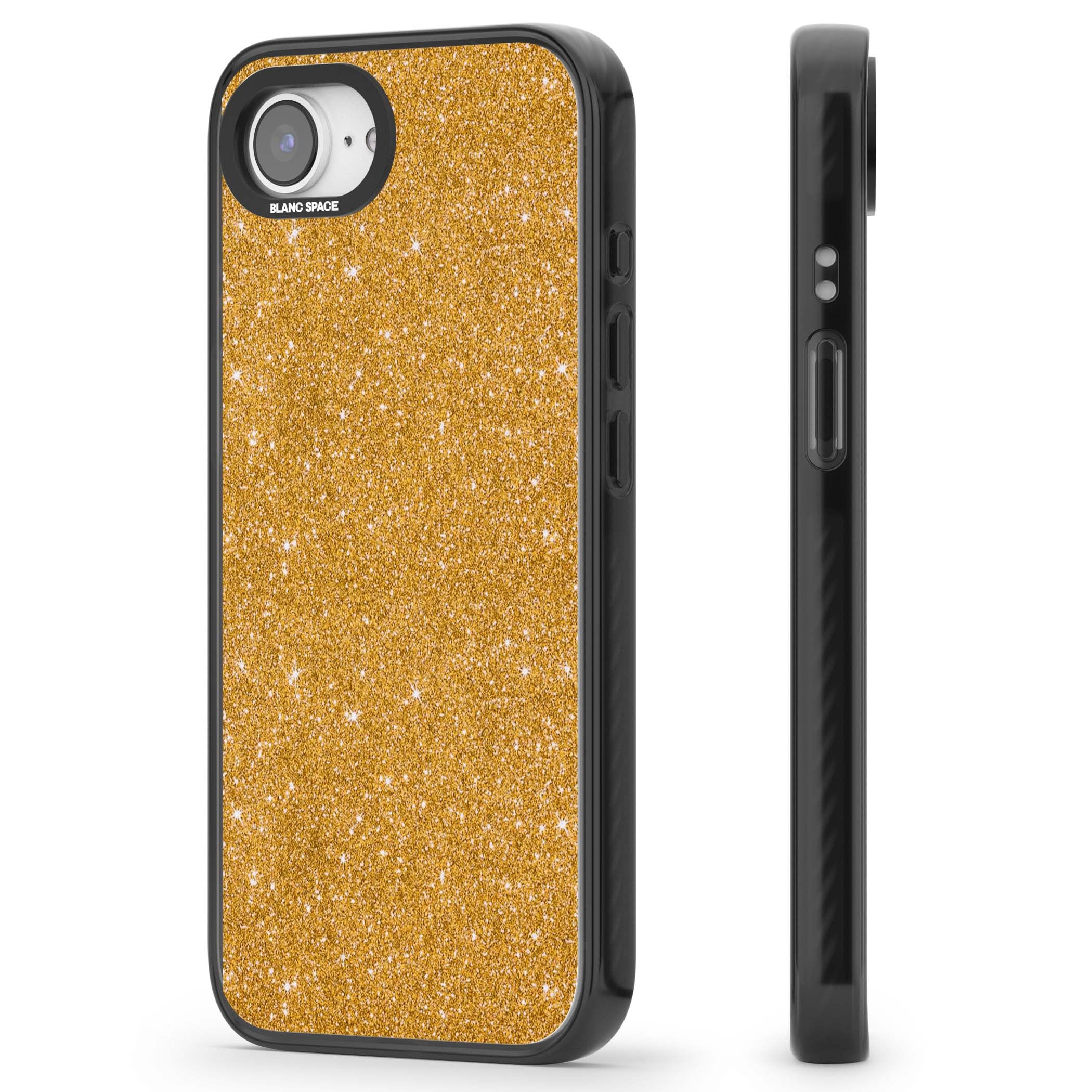 Gold Glitter gold glitter iPhone case featuring a shimmering sparkle wallpaper design in luxury gold | Black Impact case for iPhone 16e, iPhone 17e