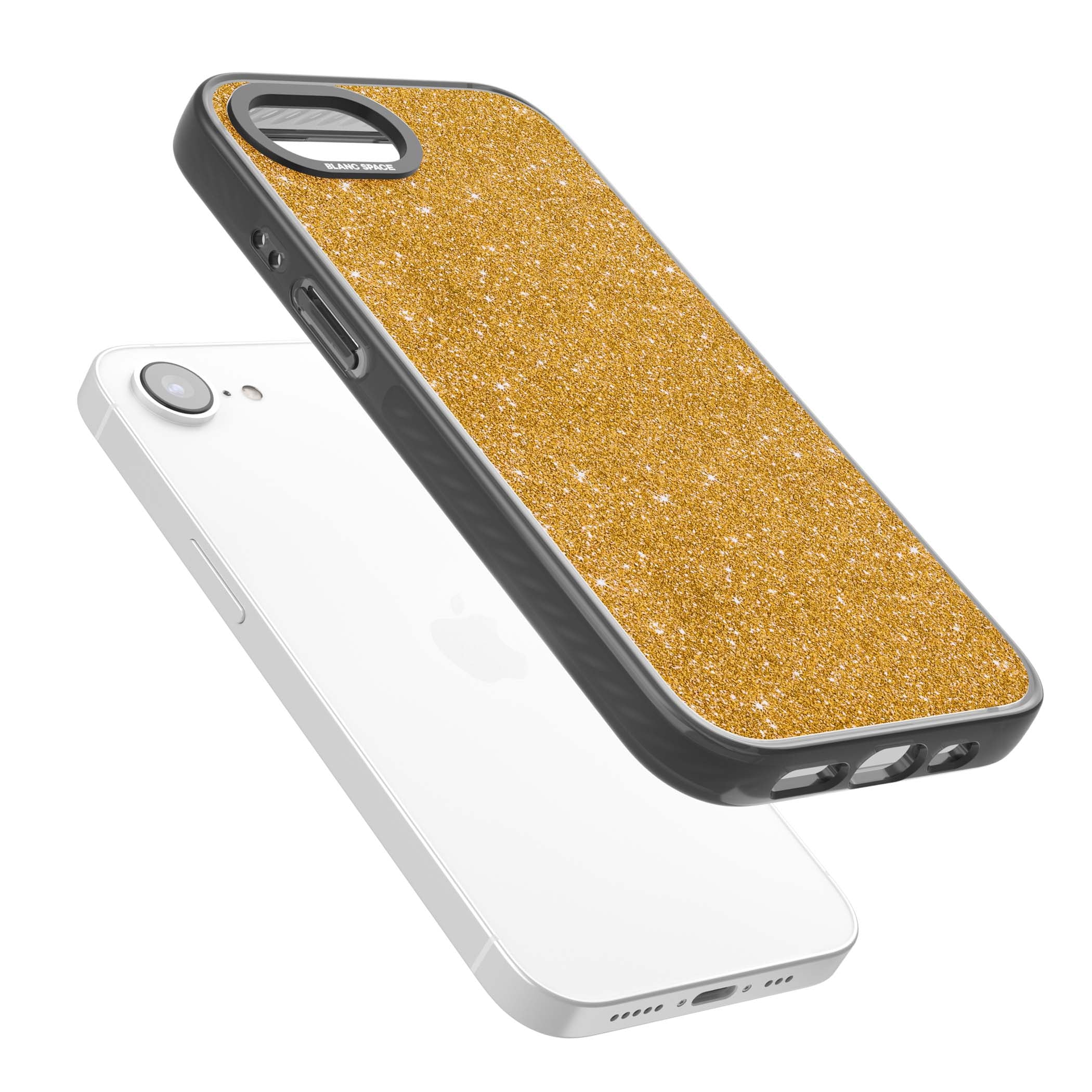 Gold Glitter gold glitter iPhone case featuring a shimmering sparkle wallpaper design in luxury gold | Black Impact case for iPhone 16e, iPhone 17e