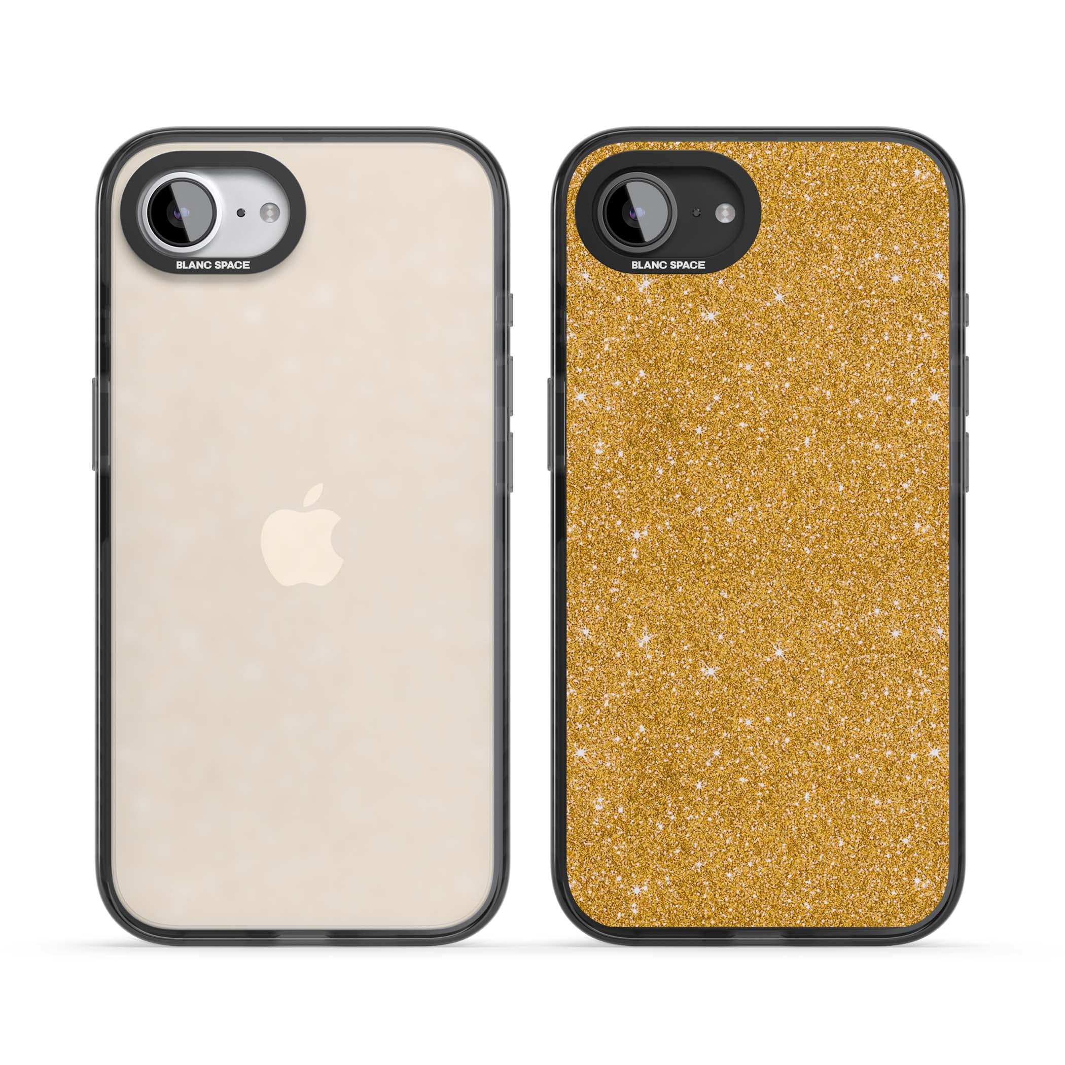 Gold Glitter gold glitter iPhone case featuring a shimmering sparkle wallpaper design in luxury gold | Black Impact case for iPhone 16e, iPhone 17e