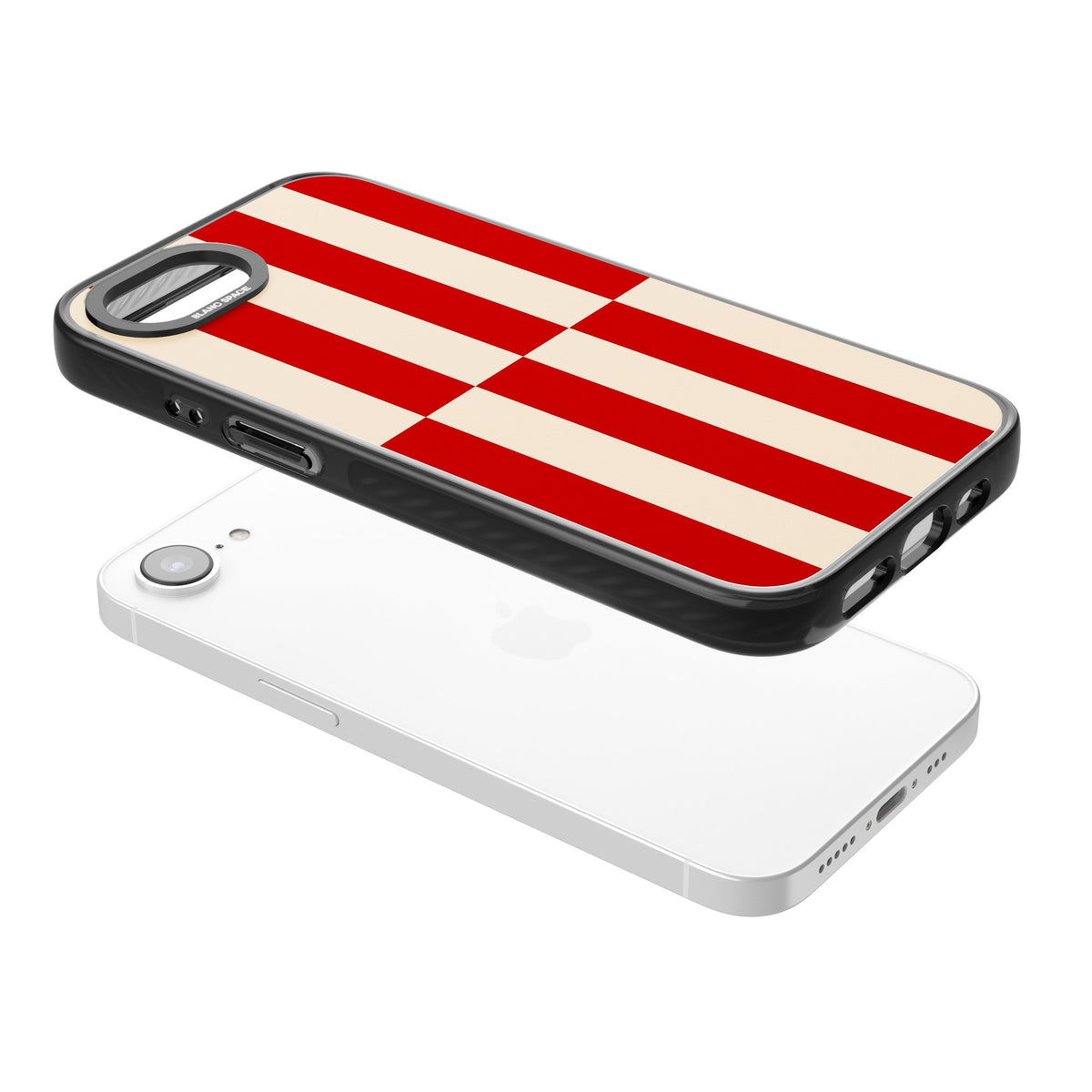 Rouge Stripes iPhone 16e / iPhone 17e Impact Black Phone Case angled