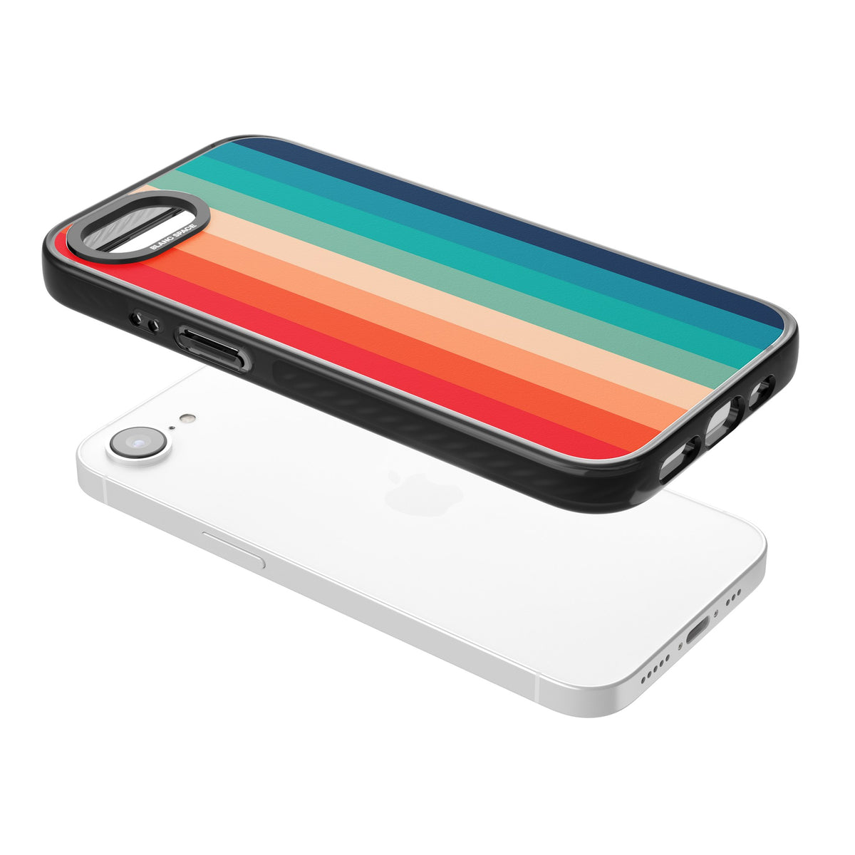 Retro Spectrum iPhone 16e / iPhone 17e Impact Black Phone Case angled