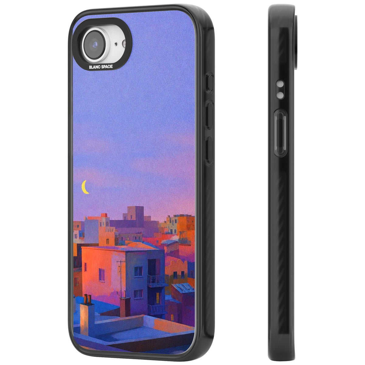 Twilight Rooftops iPhone 16e / iPhone 17e Impact Black Phone Case side