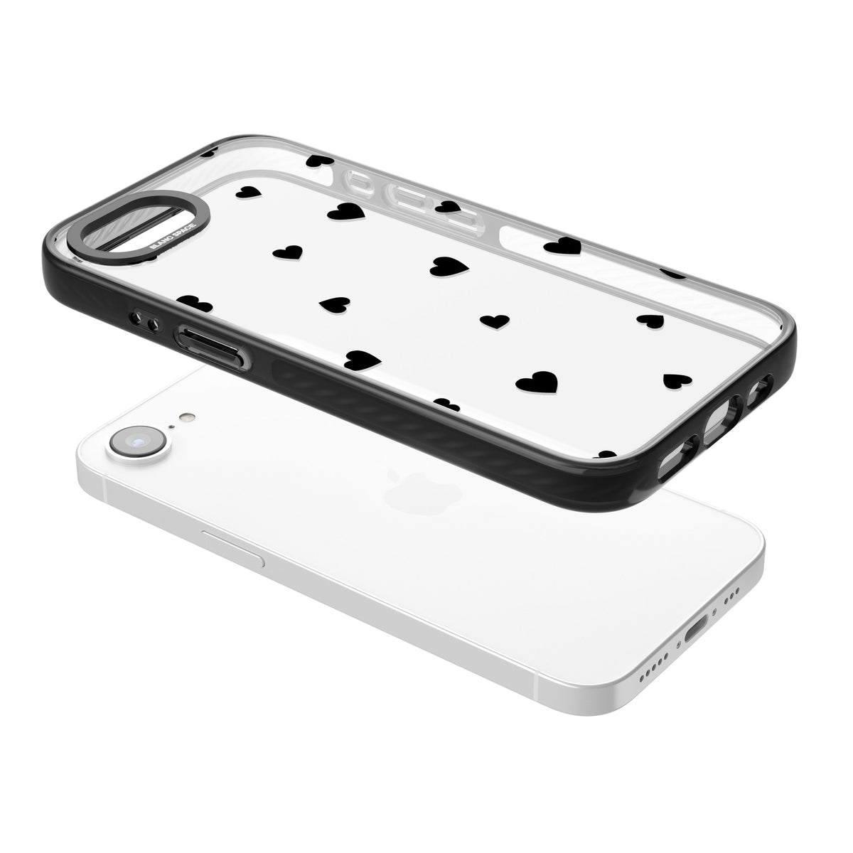 Black Hearts iPhone 16e / iPhone 17e Impact Black Phone Case angled