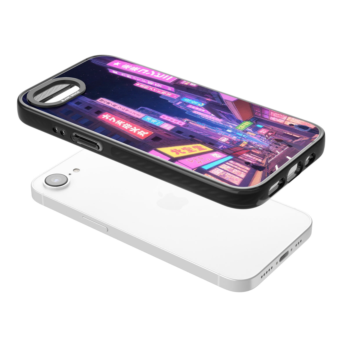 Shibuya At Night iPhone 16e / iPhone 17e Impact Black Phone Case angled