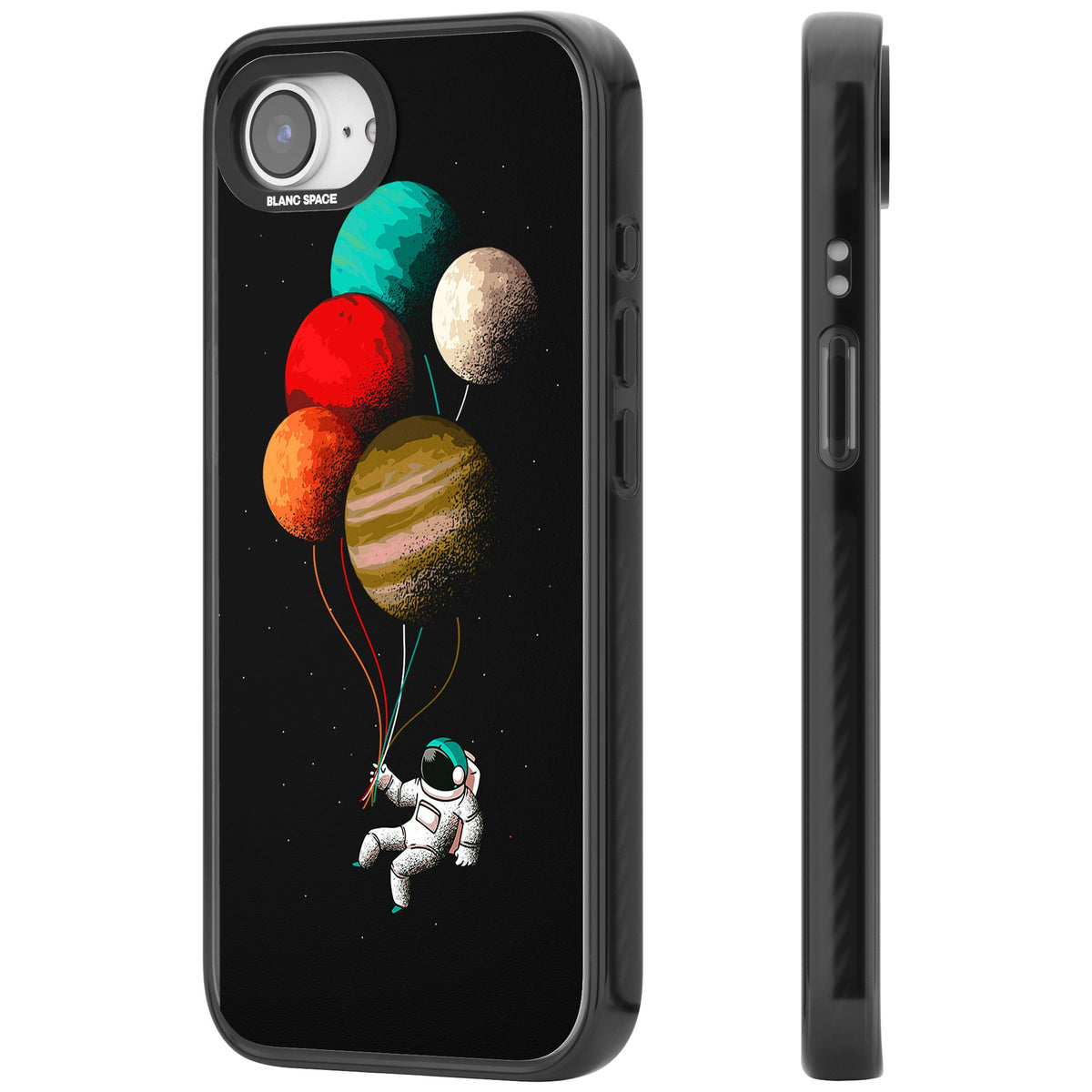 Astronaut Balloon Planets iPhone 16e / iPhone 17e Impact Black Phone Case side