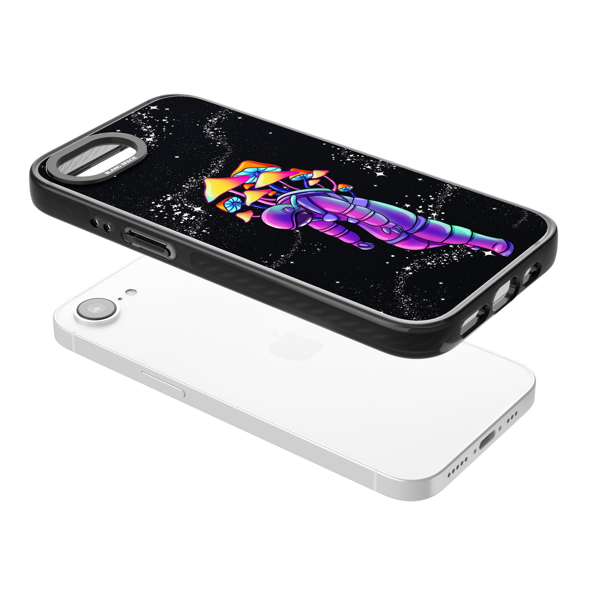 Space Mutation iPhone 16e / iPhone 17e Impact Black Phone Case angled