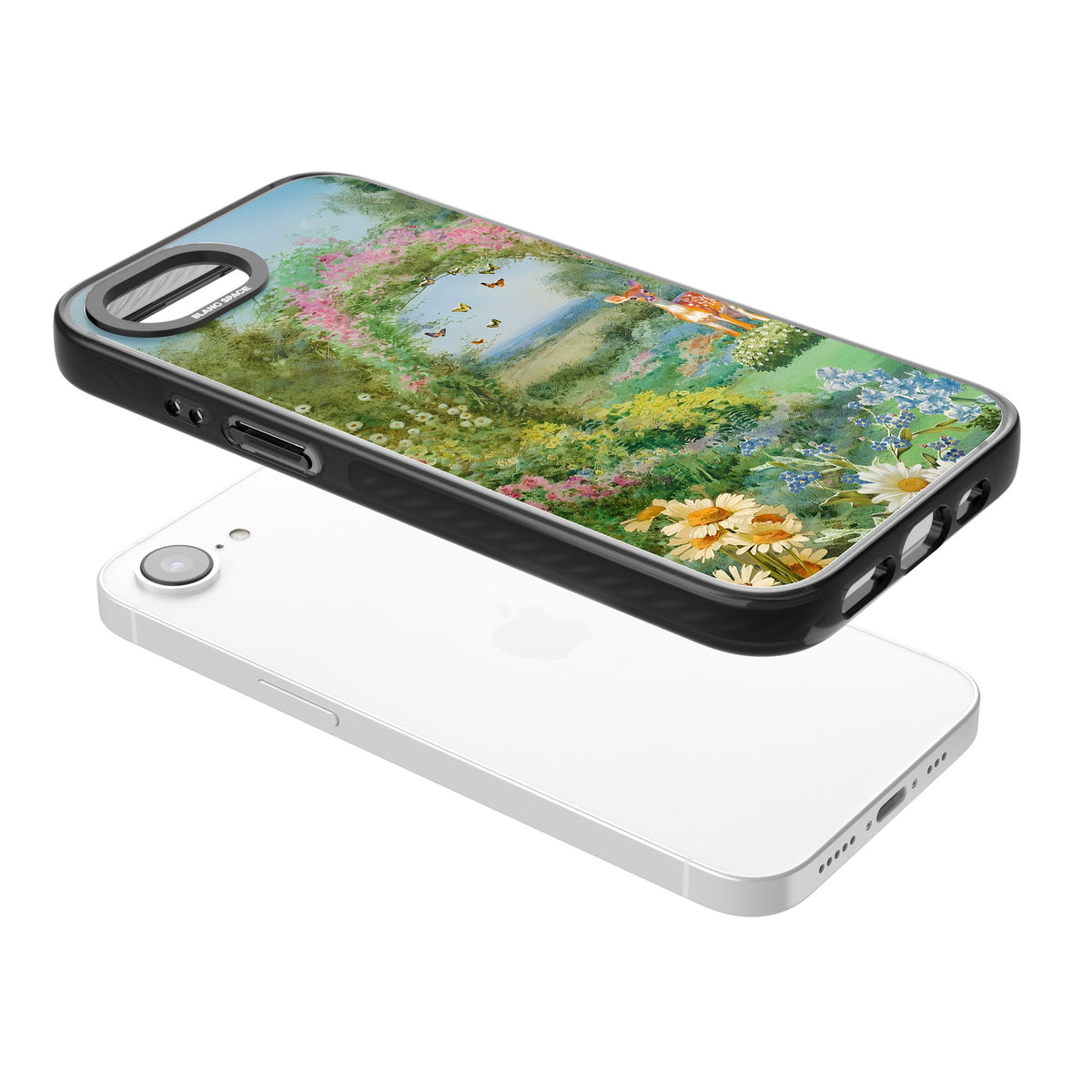 Flourishing Meadow iPhone 16e / iPhone 17e Impact Black Phone Case angled