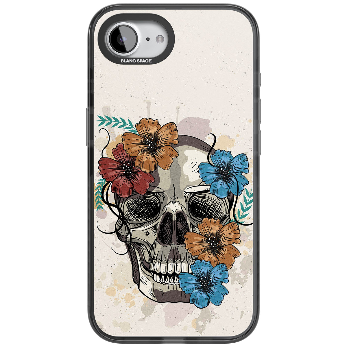 Sugar Skull Floral iPhone 16e / iPhone 17e Impact Black Phone Case front