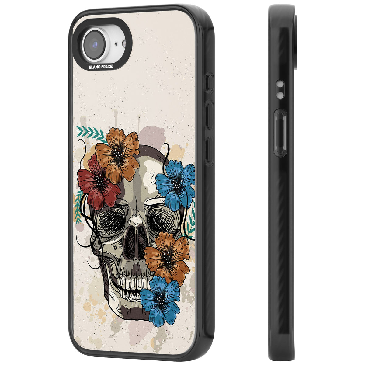 Sugar Skull Floral iPhone 16e / iPhone 17e Impact Black Phone Case side
