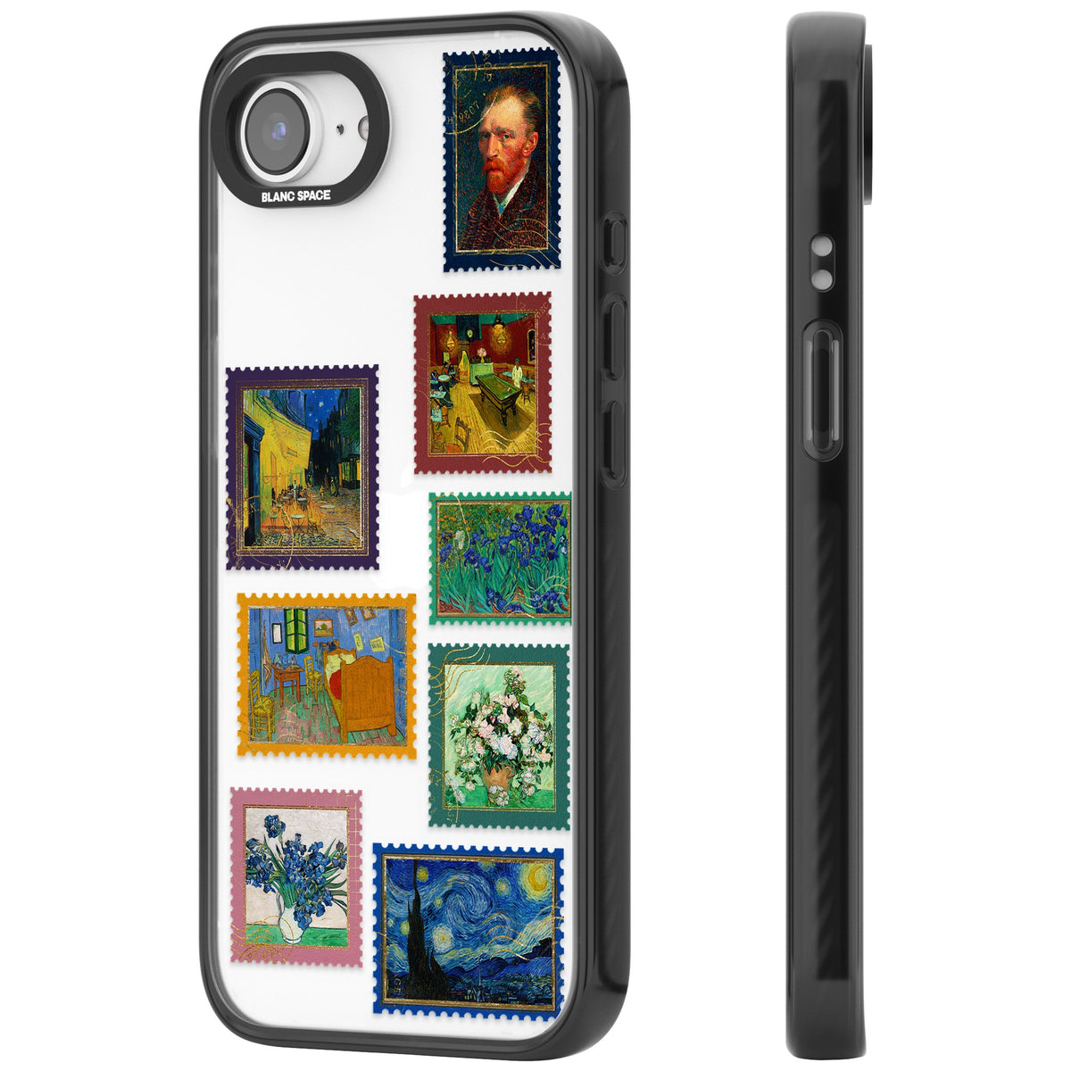 Coloured Vintage Art Stamps iPhone 16e / iPhone 17e Impact Black Phone Case side