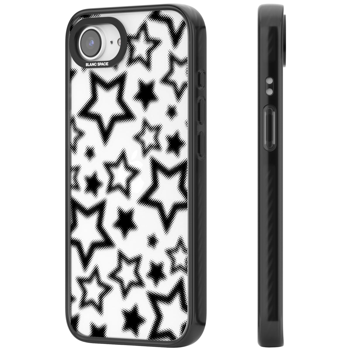 Black Halftone Stars (Clear) iPhone 16e / iPhone 17e Impact Black Phone Case side