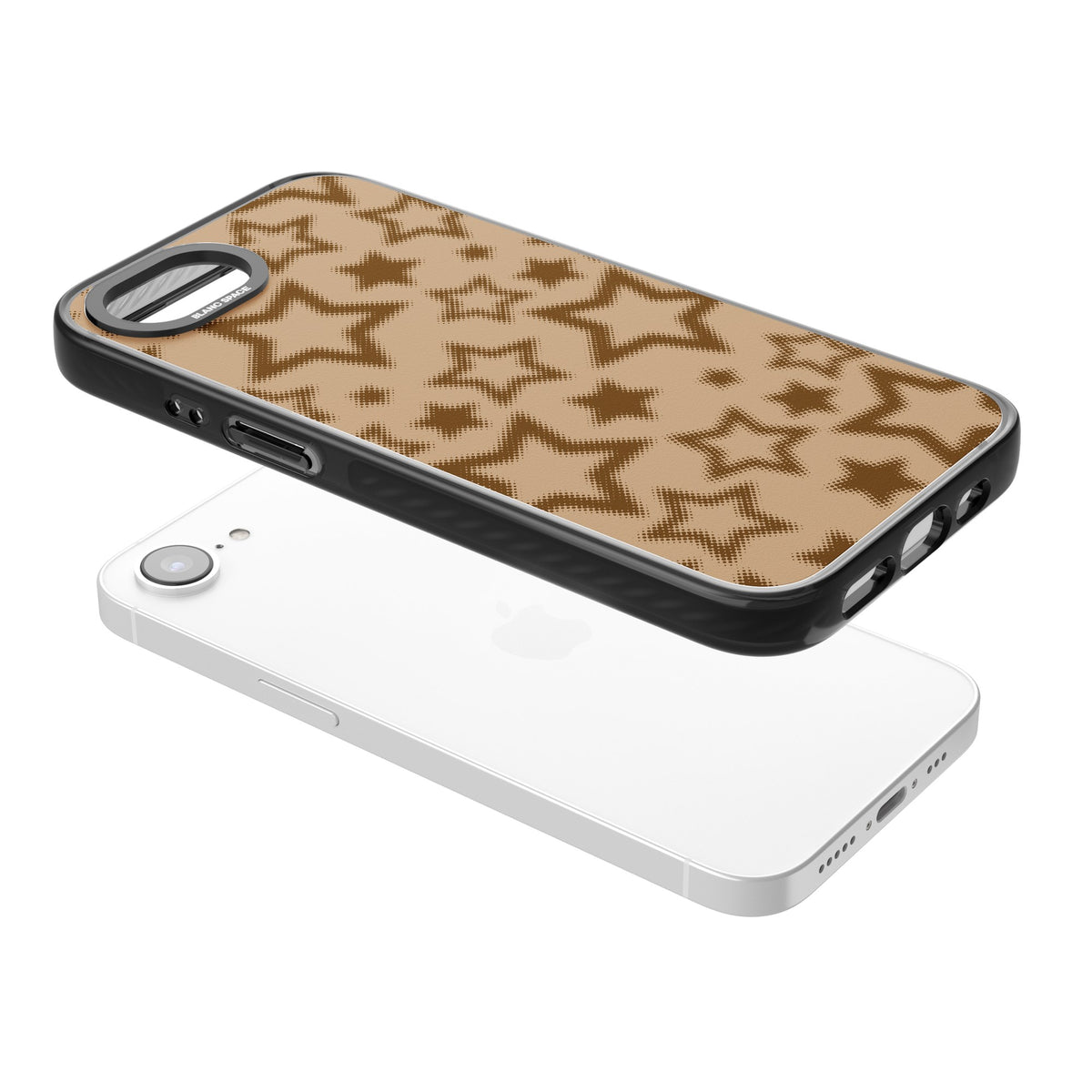 Latte Halftone Stars iPhone 16e / iPhone 17e Impact Black Phone Case angled