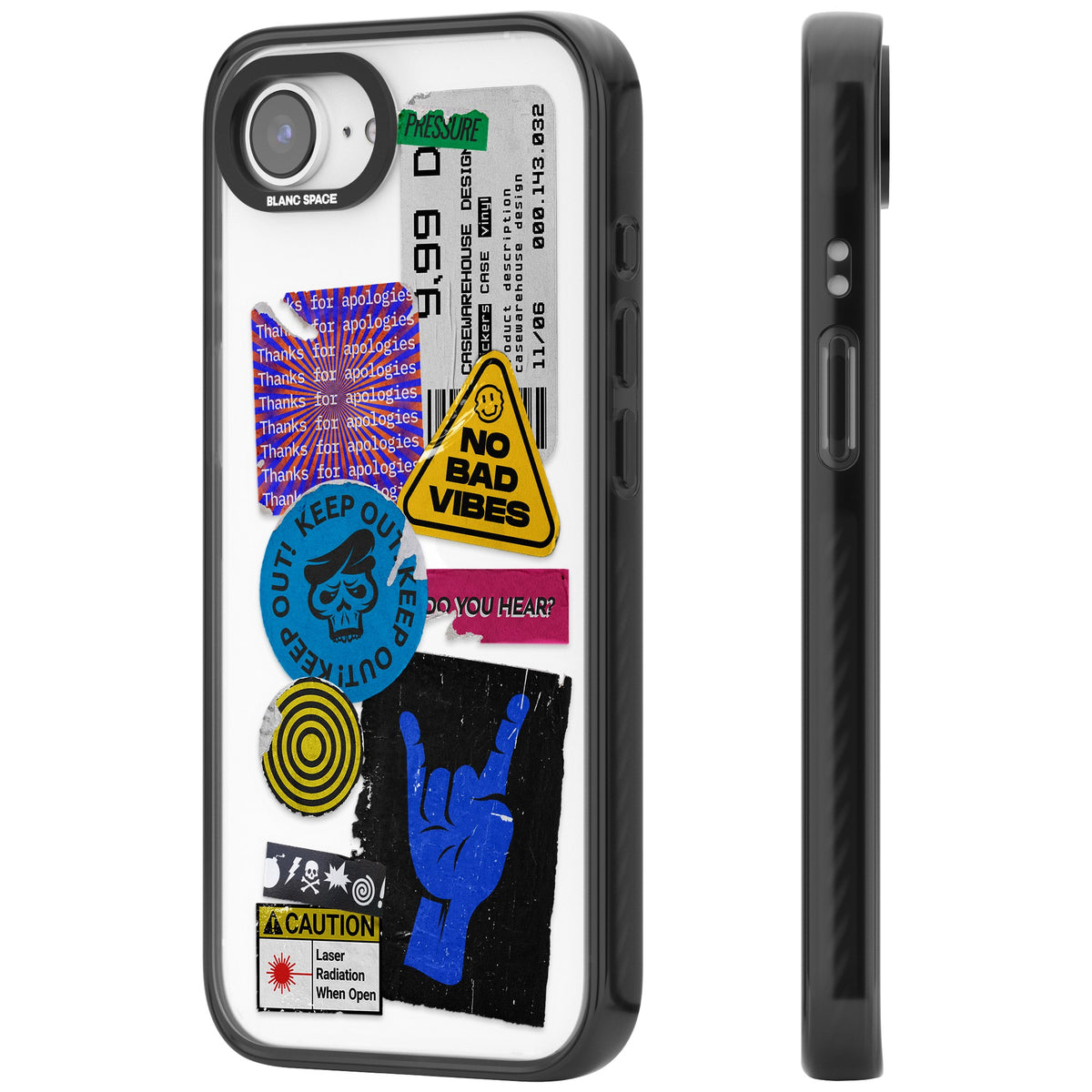 No Bad Vibes Sticker Mix iPhone 16e / iPhone 17e Impact Black Phone Case side