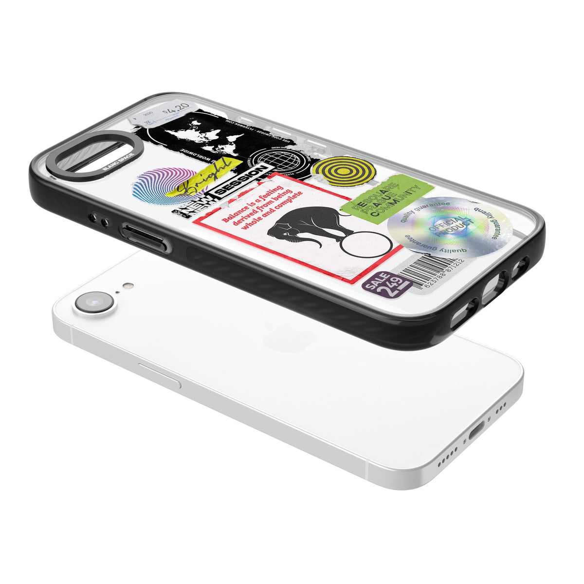 Analog Stickers iPhone 16e / iPhone 17e Impact Black Phone Case angled