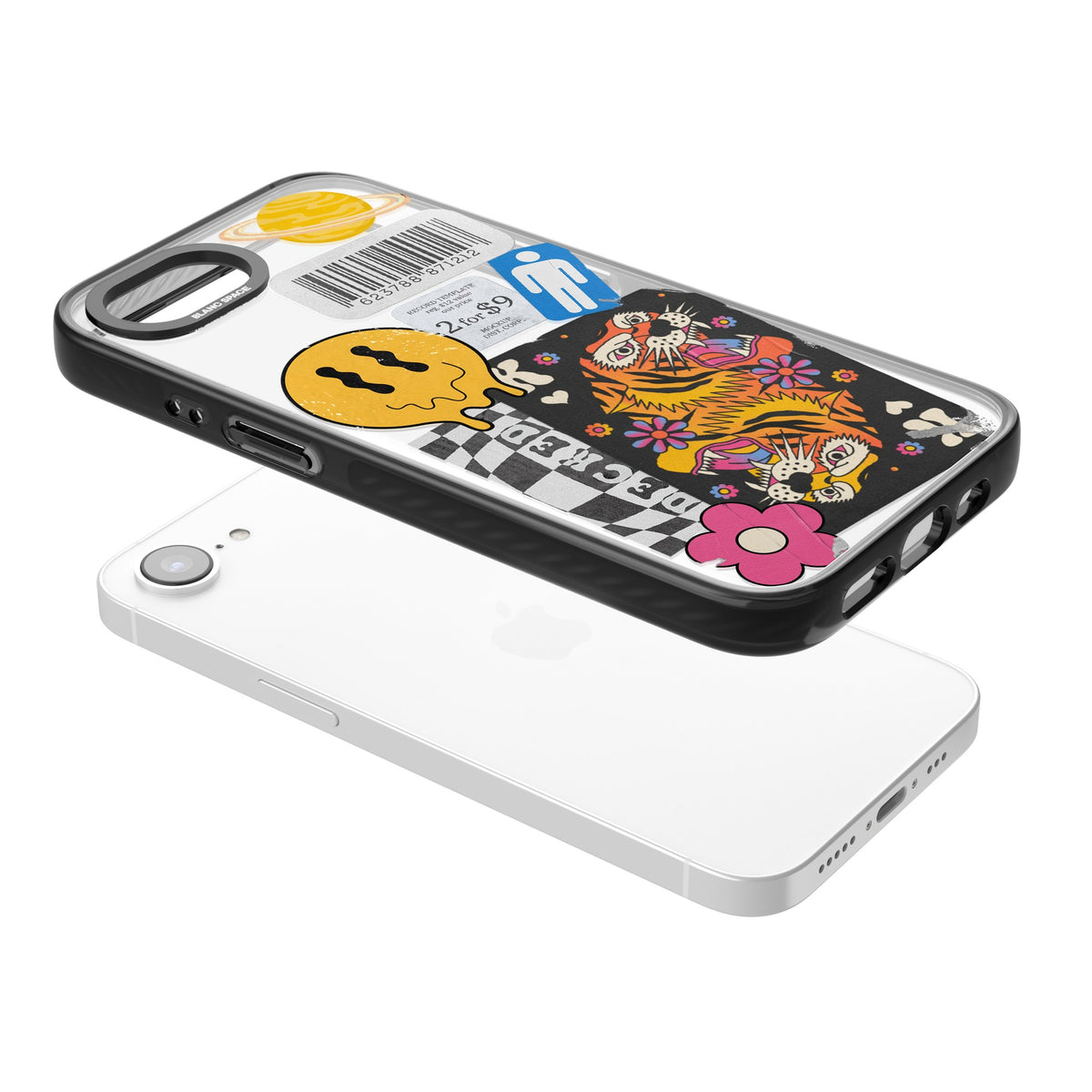 Electric Vibes iPhone 16e / iPhone 17e Impact Black Phone Case angled