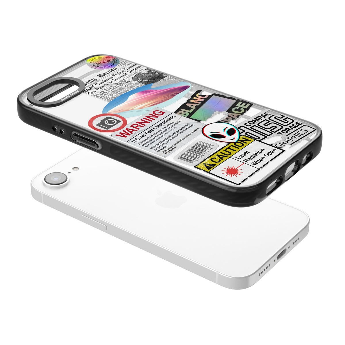 Cosmic Encounters iPhone 16e / iPhone 17e Impact Black Phone Case angled