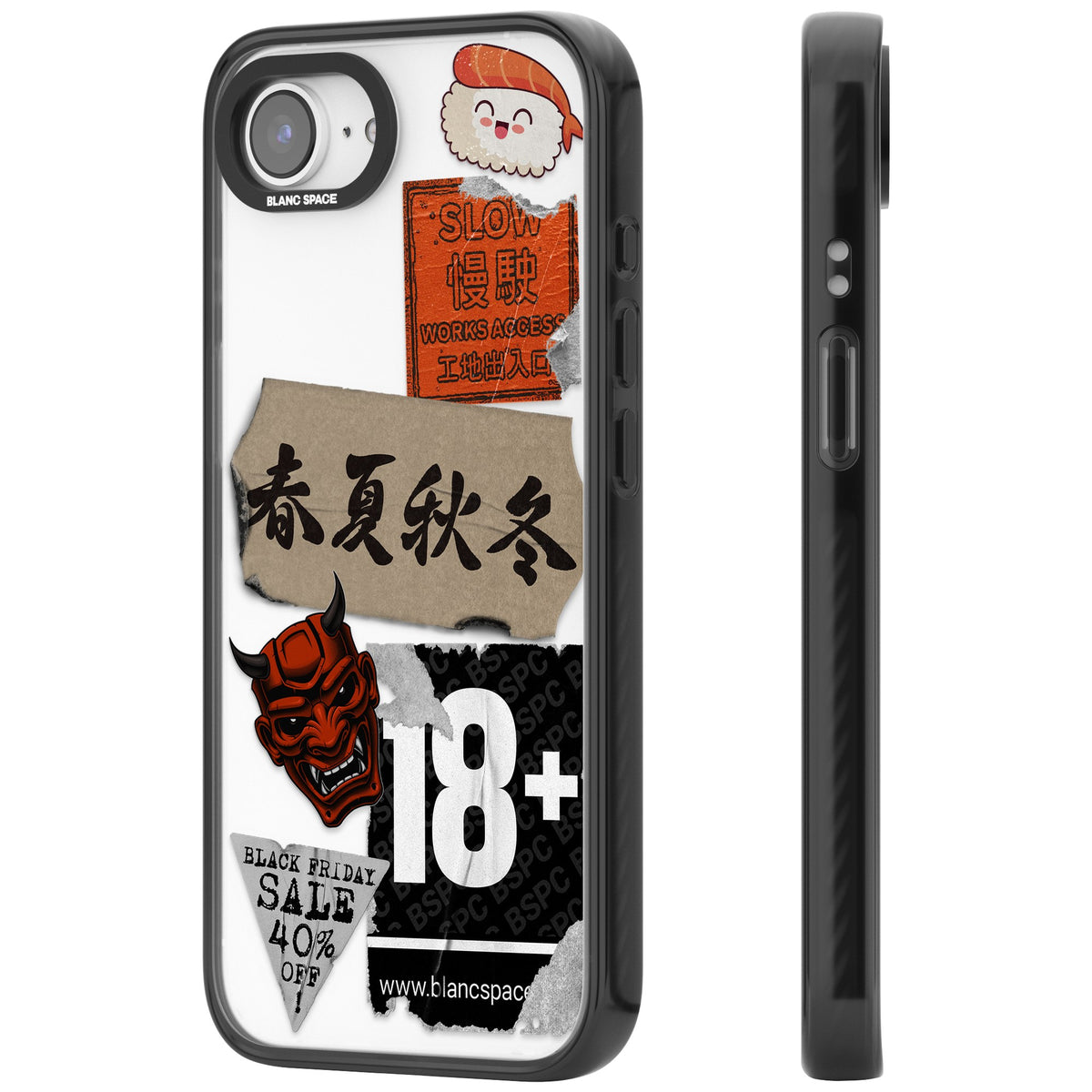 Asian Sticker Mix iPhone 16e / iPhone 17e Impact Black Phone Case side