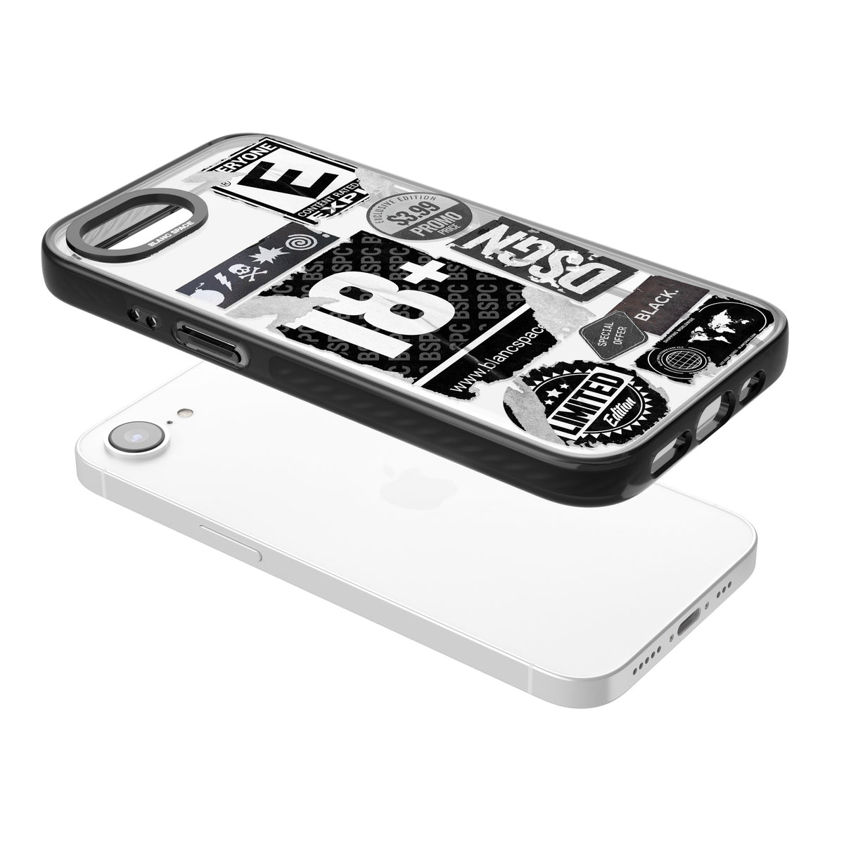 Black Sticker Mix iPhone 16e / iPhone 17e Impact Black Phone Case angled