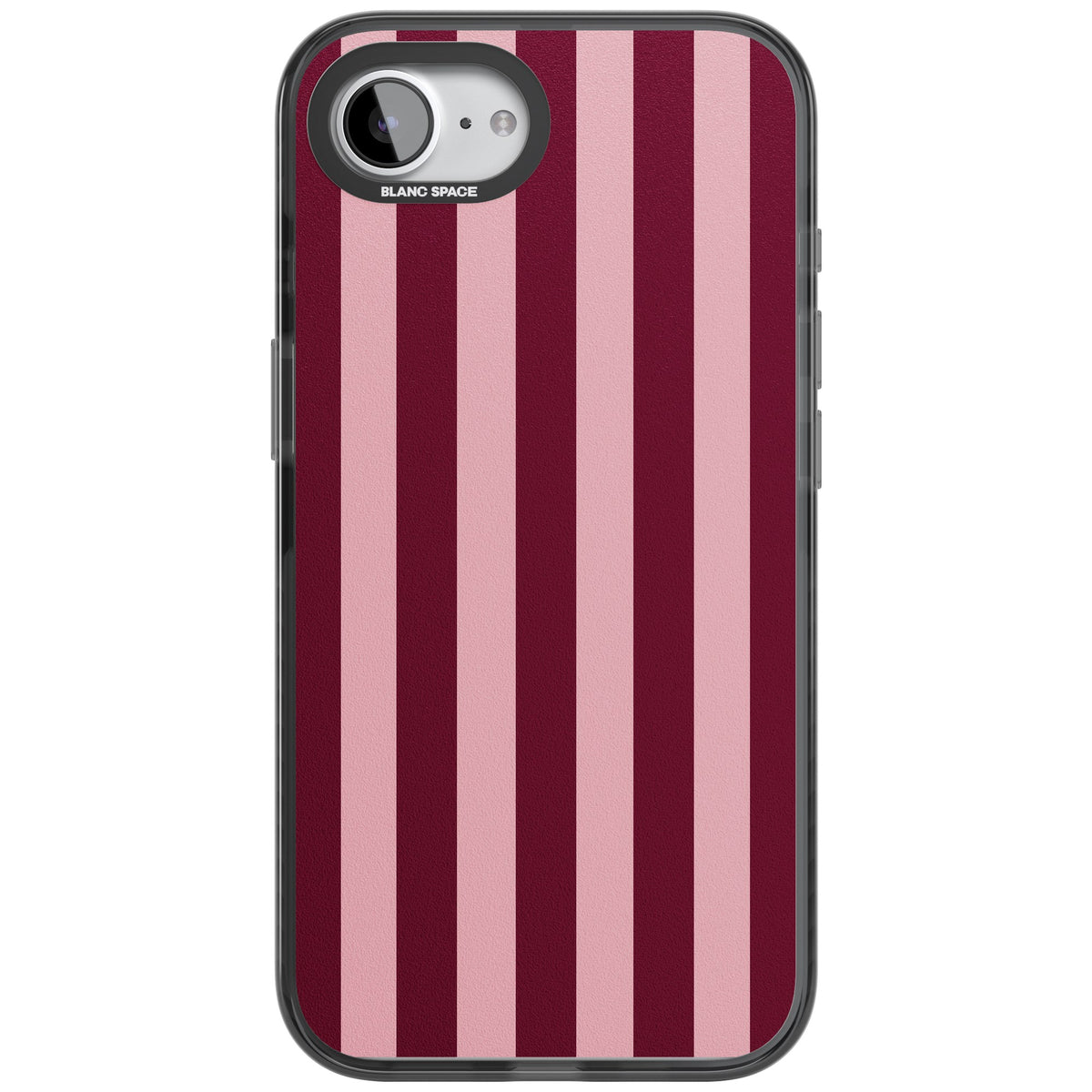 Bordeaux Belle preppy iPhone case featuring bold vertical stripes in burgundy and soft blush pink iPhone 16e / iPhone 16E / iPhone 17e Impact Black Phone Case front