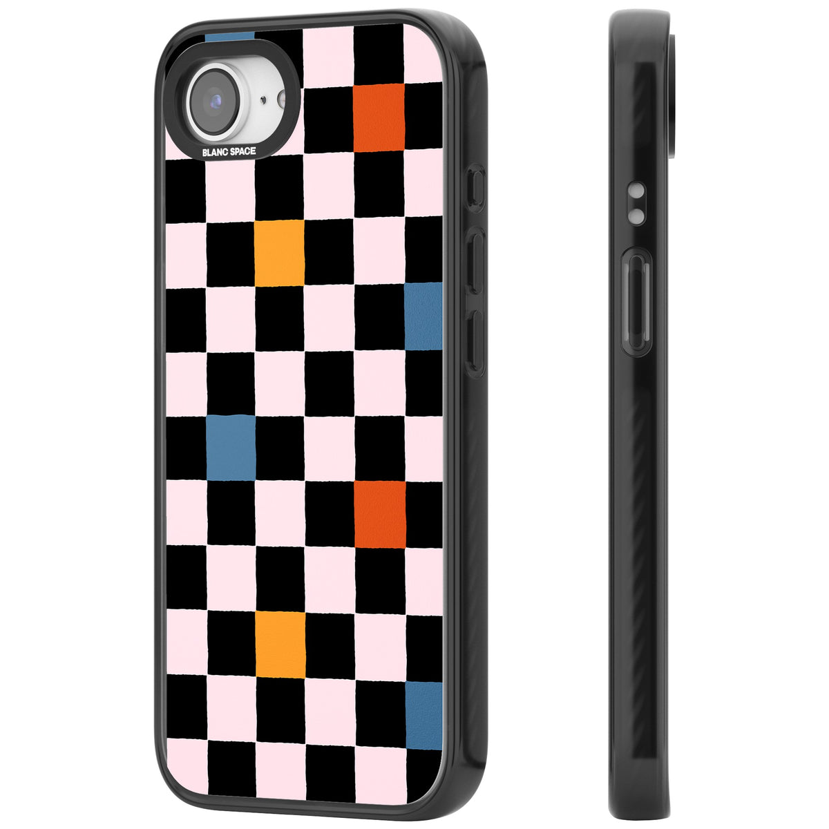 Vibrant Retro Check iPhone 16e / iPhone 17e Impact Black Phone Case side